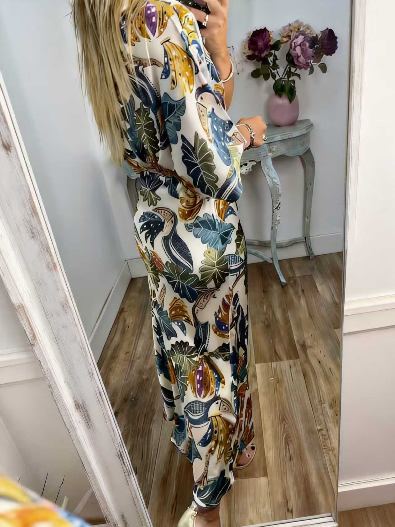 Retro Jungle Palm Leaf Satijnen Print Rok