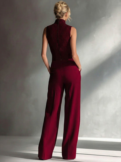 Casual Mouwloze Hoge Hals Wijde Pijp Jumpsuit