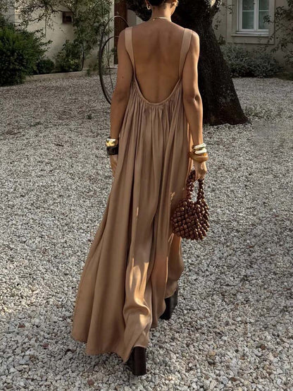 Elegante Vloeiende Plissé Spaghetti Band Maxi Jurk