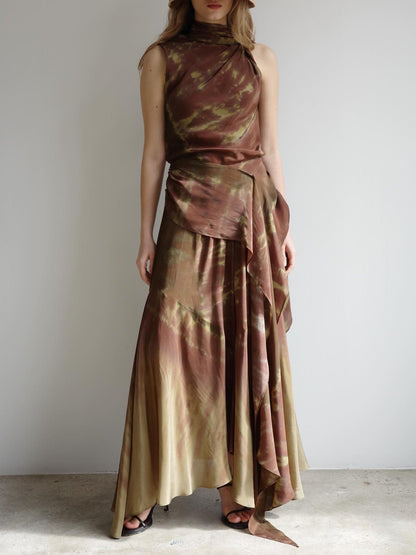 Bruin Ombre Tie-Dye Satijnen Twee-Delige Set