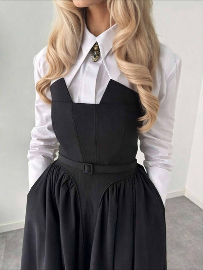 Klassiek Shirt & Pinafore Midi Rok Set