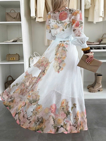Elegante Doorzichtige Bloemenprint Top & Rok Twee-Delige Set