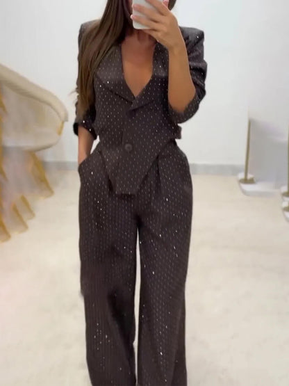 Chic Commute Hoge Taille Pailletten Zak Broek