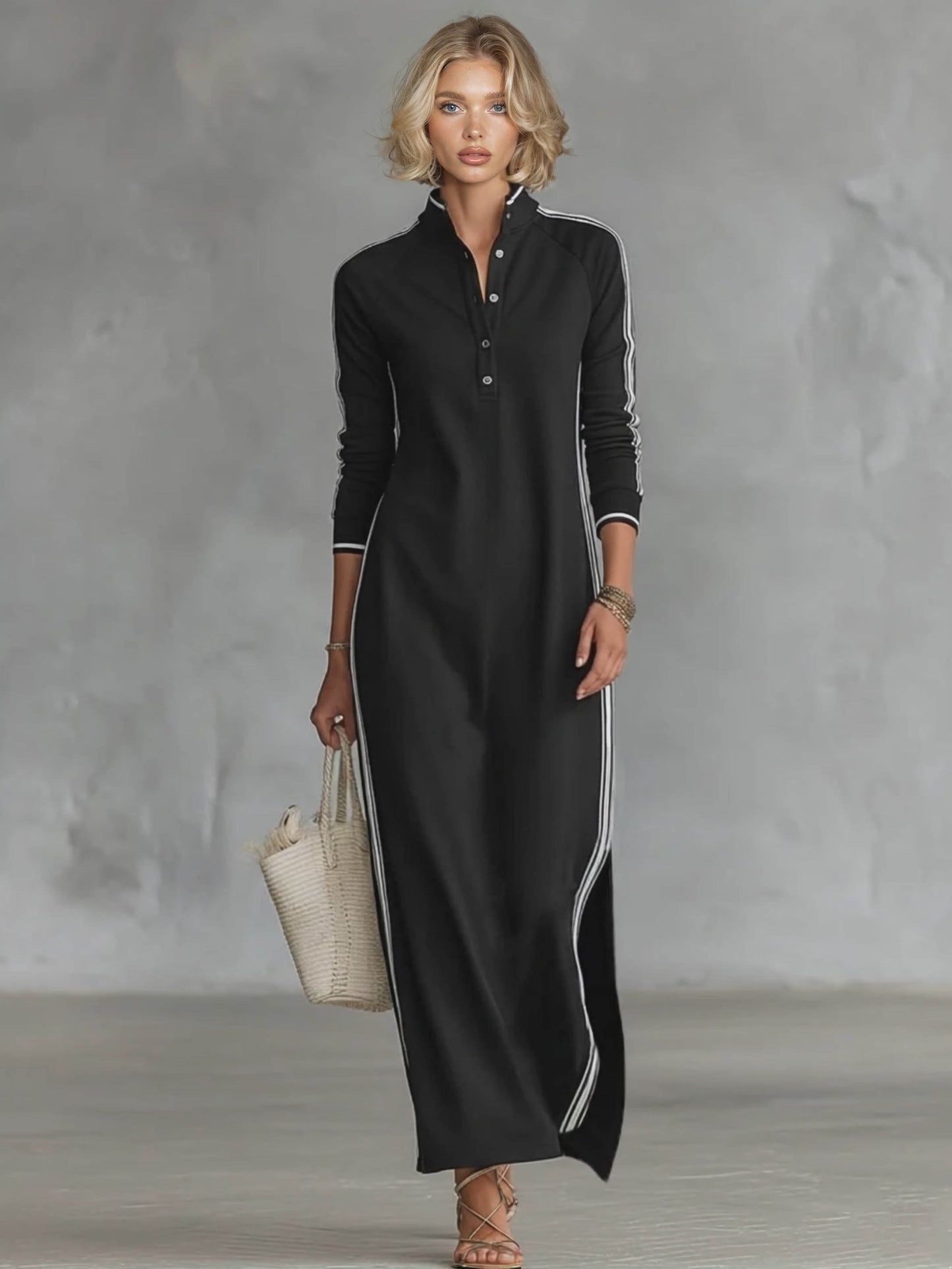 Sportieve Chic Maxi-jurk met Gestreepte Bies