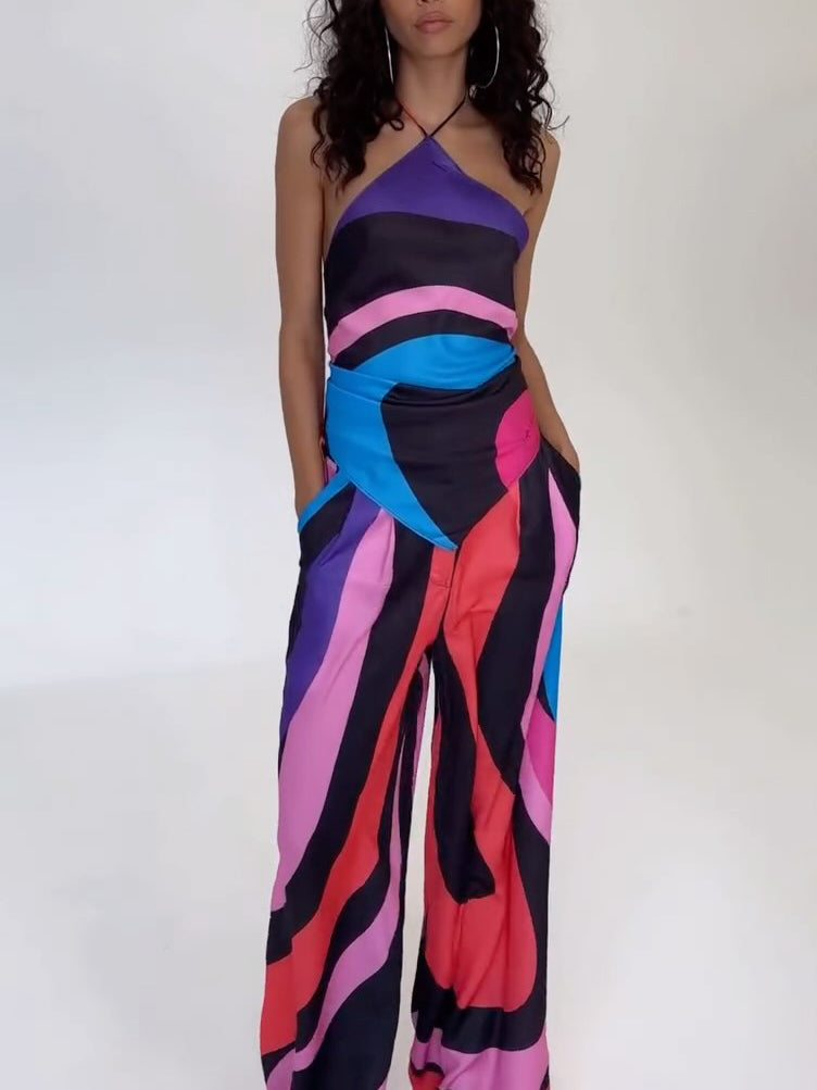 Vibrant Geometric Colorblock Rugloze Twee-delige Set