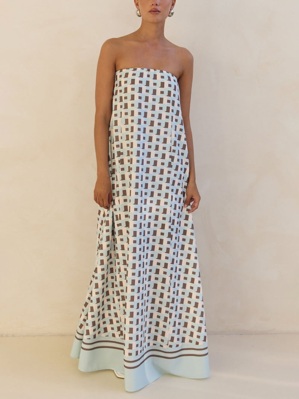 Exclusieve Geometrische Print Off-Shoulder A-Lijn Maxi Jurk