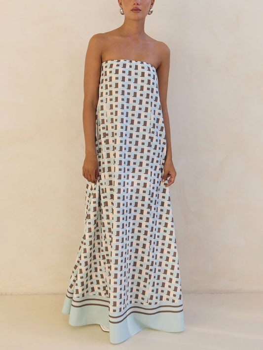 Exclusieve Geometrische Print Off-Shoulder A-Lijn Maxi Jurk