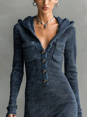 Casual Gebreid Maxi Jurk met Capuchon
