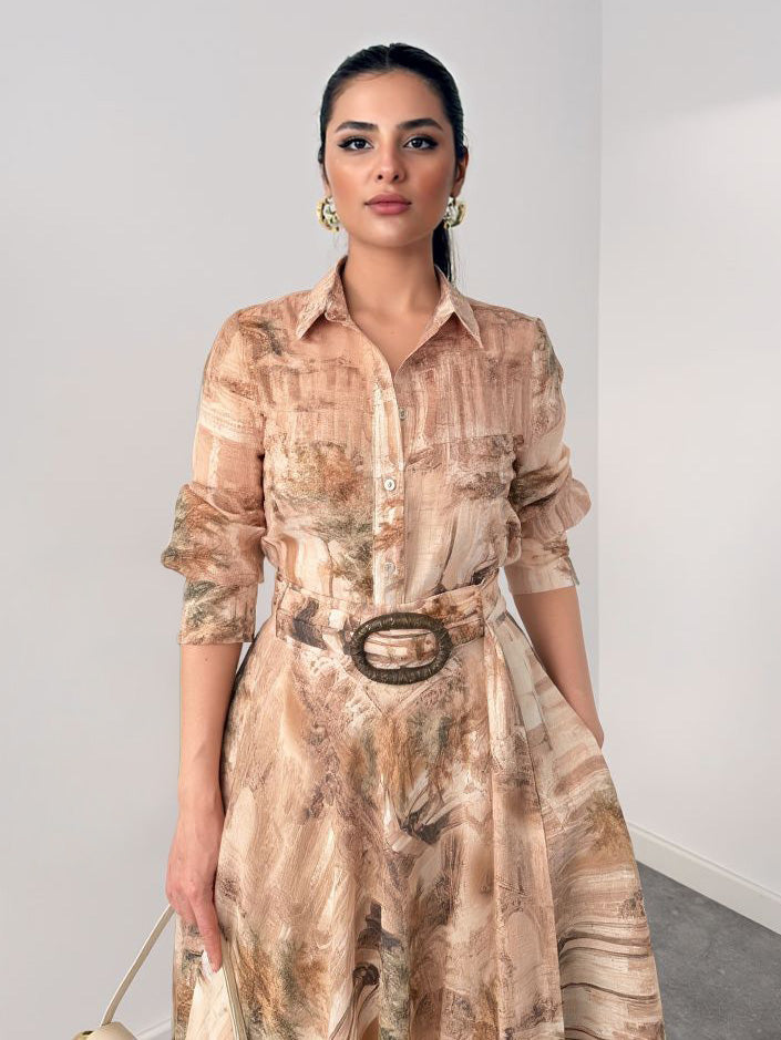 Retro Beige Abstract Print Twee-delige Set