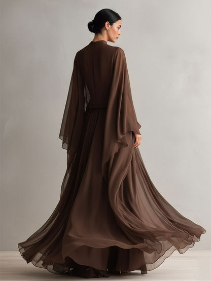Elegante Chiffon Maxi Jurk in Shawl-stijl