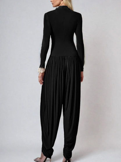 Modieuze Drapé Hoge Hals Jumpsuit