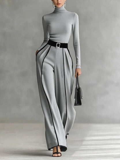 Elegante Hoge Hals Slim Fit Lange Mouw Top Twee-Delige Set
