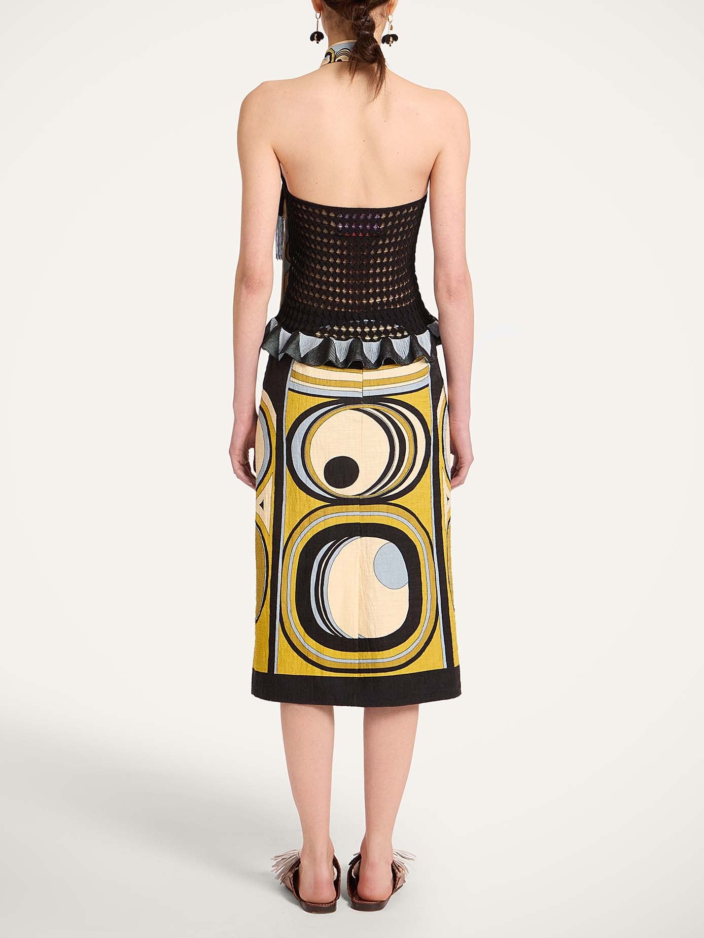 Retro Geometrische Print Midi Rok Twee-Piece Set
