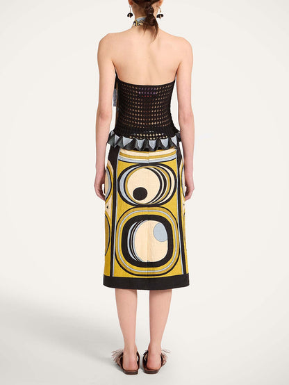 Retro Geometrische Print Midi Rok Twee-Piece Set