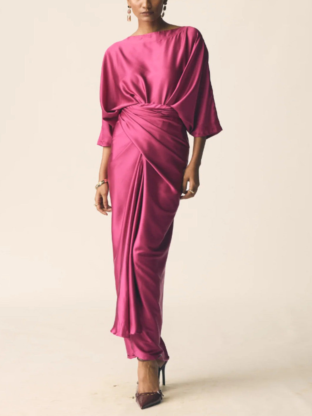 Elegante Plissé Lange Jurk Twee-delig Set