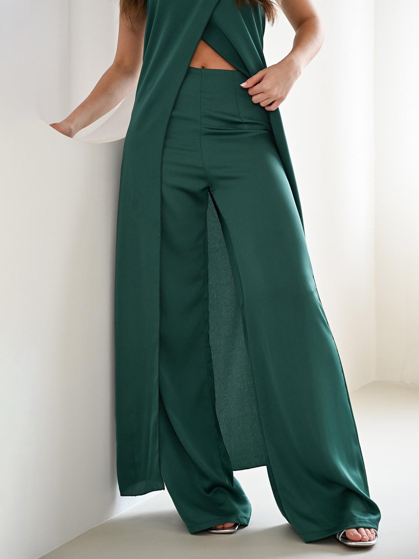 Elegante Strapless Satijnen Top & Broek Twee-delige Set