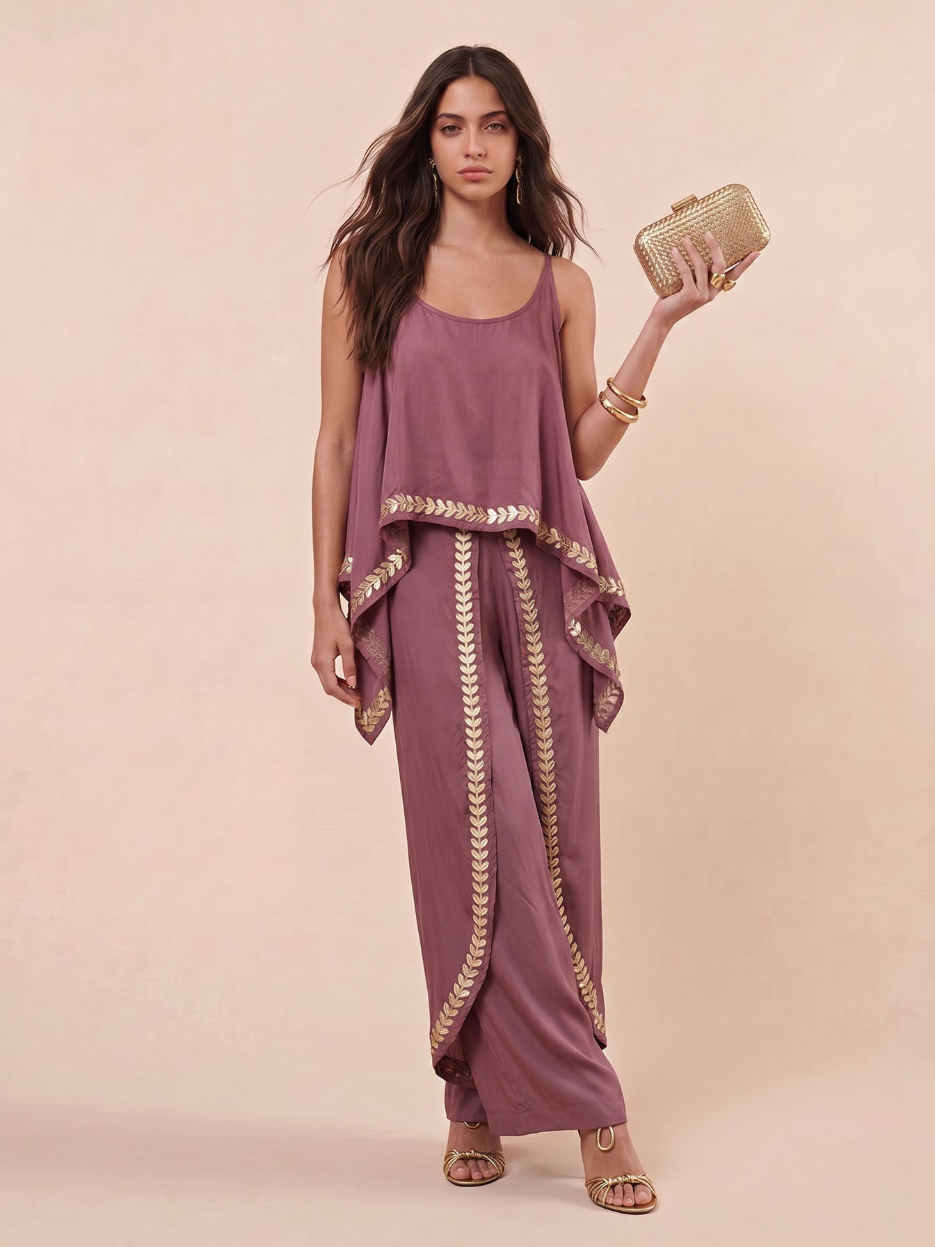 Bohemian Geborduurde Gelaagde Top & Wijde Broek Twee-Piece Set