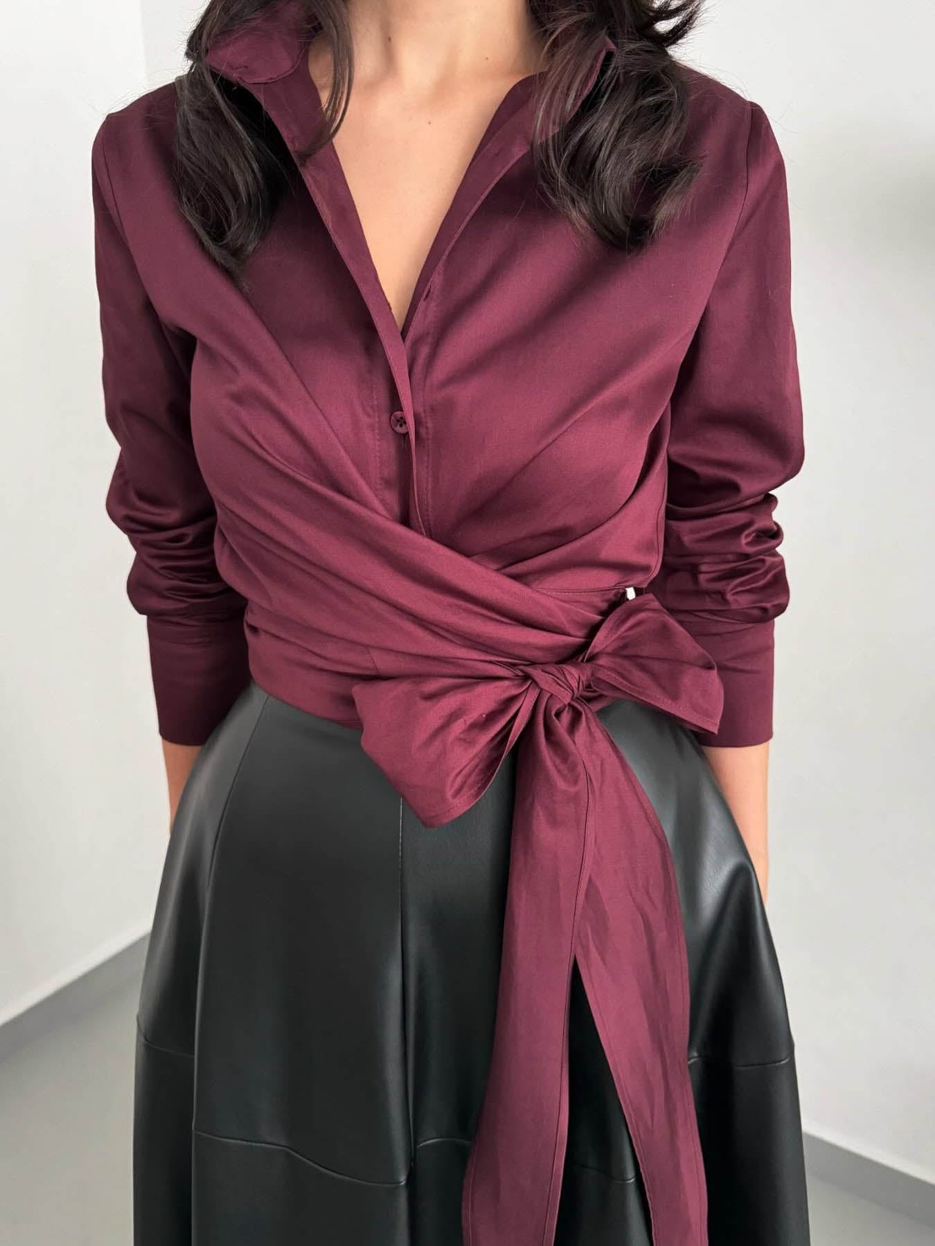 Stijlvolle Wrap-stijl Tie-front Shirt Twee-delige Set