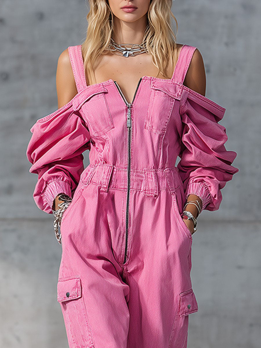 Stijlvolle Off-shoulder Stretch Taille Rits Jumpsuit