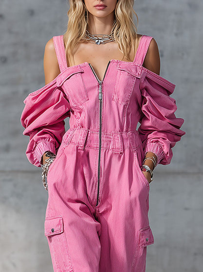 Stijlvolle Off-shoulder Stretch Taille Rits Jumpsuit