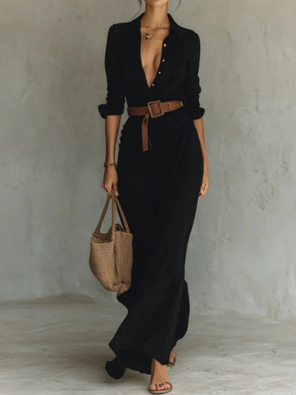 Elegante V-hals Plissé Taille Splits Maxi Jurk