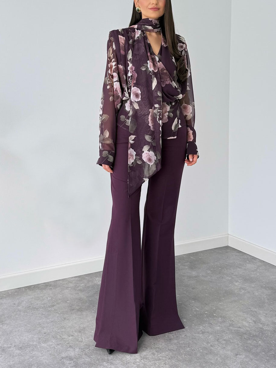 Exquisite Geprinte Lange Mouwen Shirt Twee-delige Set