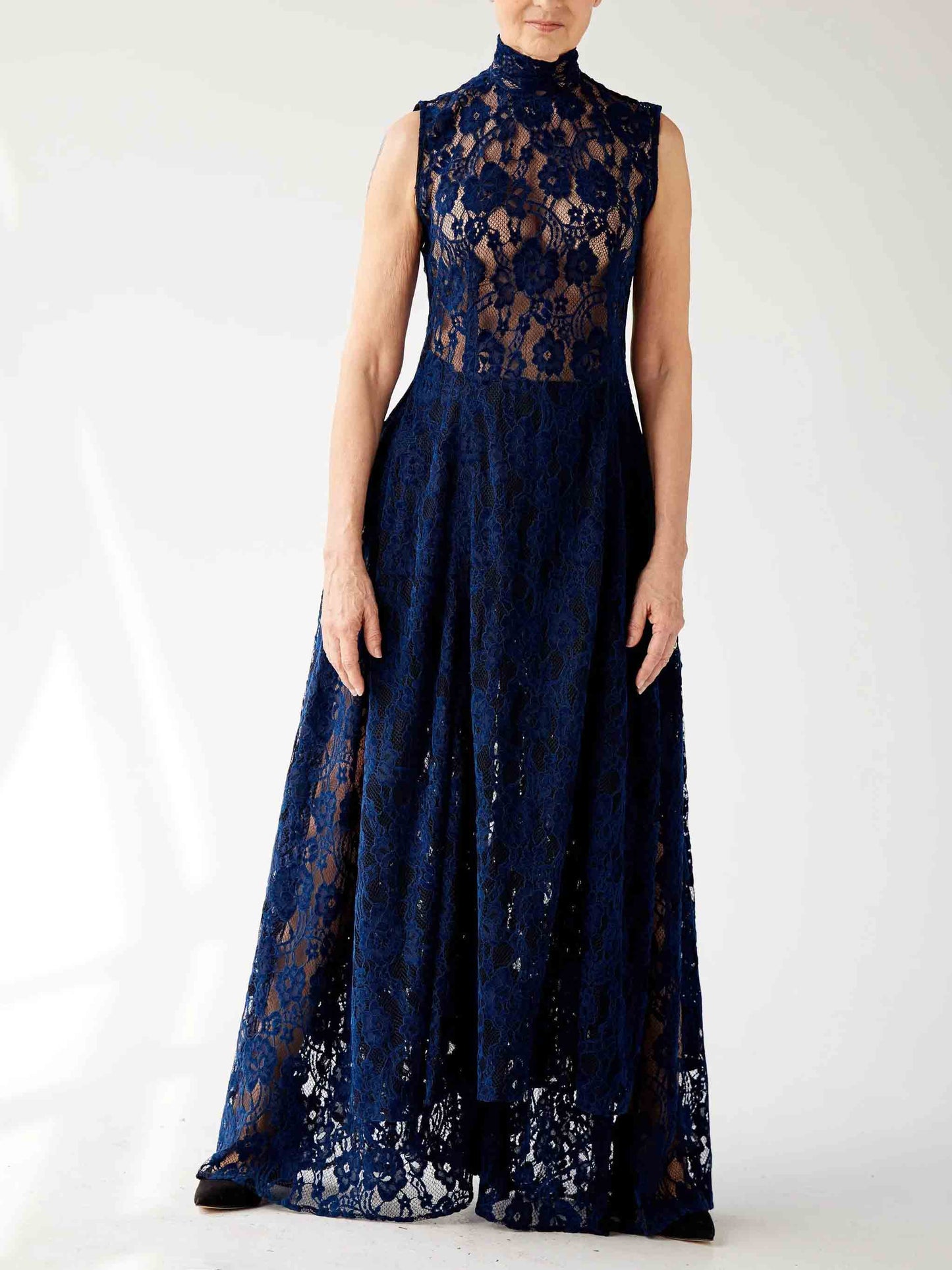 Elegante Hoge Hals Kanten Split Lange Top Twee-delige Set
