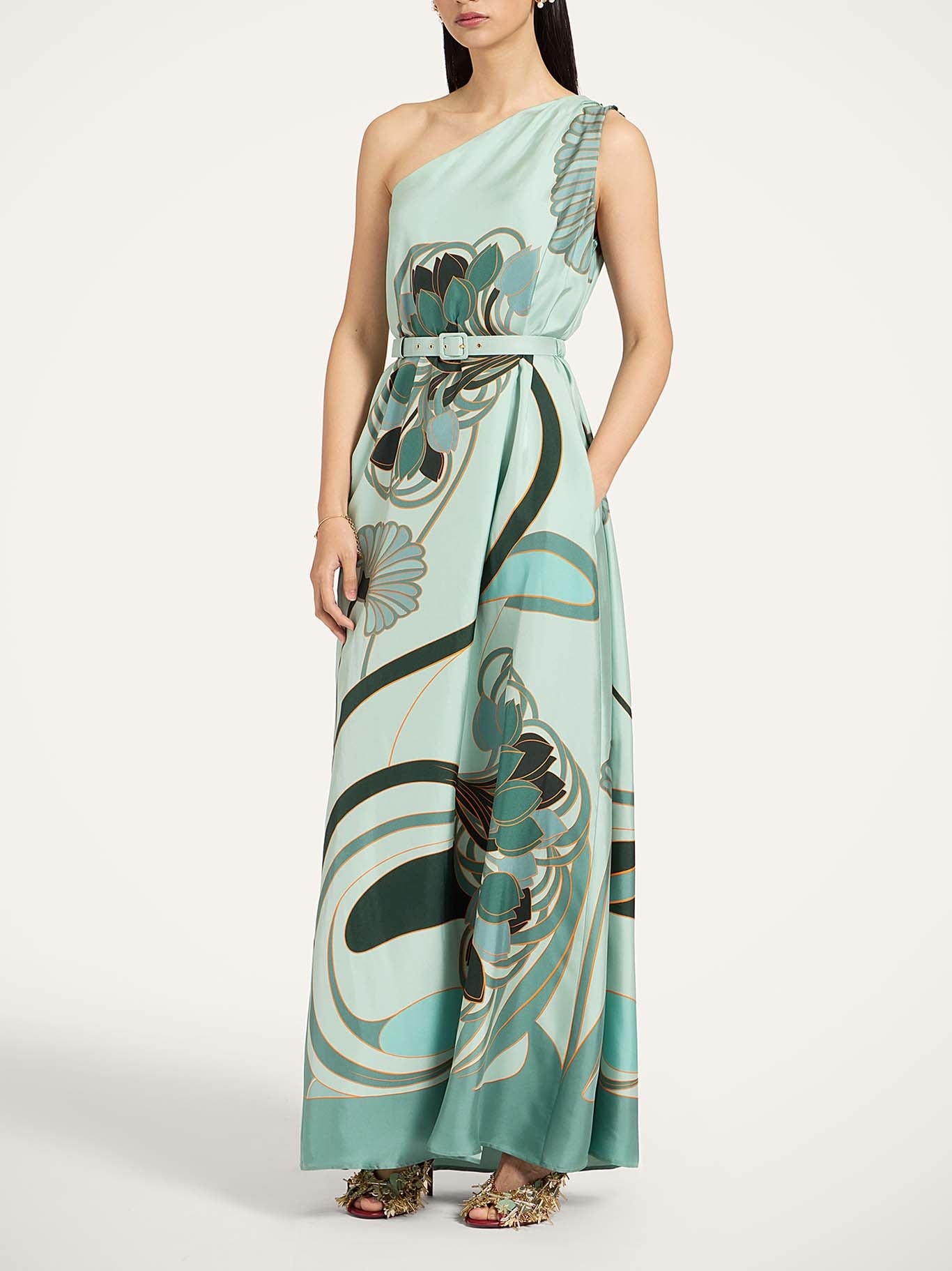 Unieke Art Nouveau Geprinte Tulle Sjaal Jurk Set