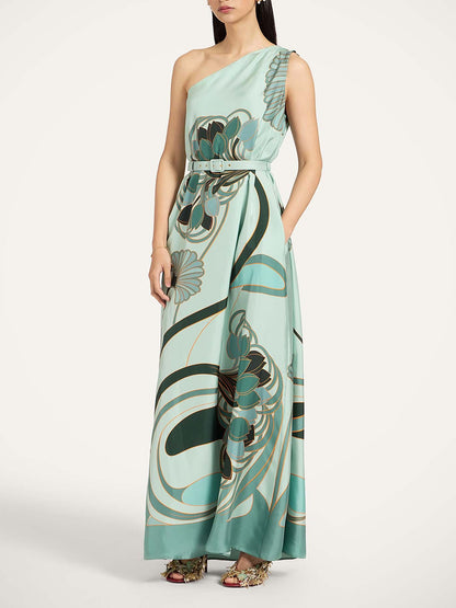 Unieke Art Nouveau Geprinte Tulle Sjaal Jurk Set