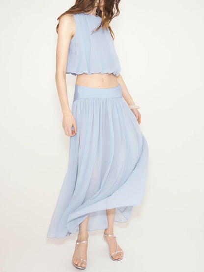 Elegante Crop Top & Split Rok Twee-delige Set