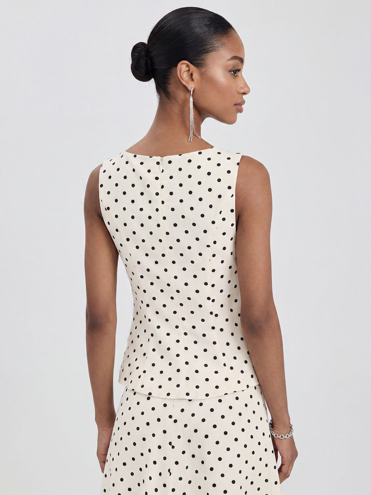 Elegante Mouwloze Top & Rok Twee-Delige Set met Polka Dots