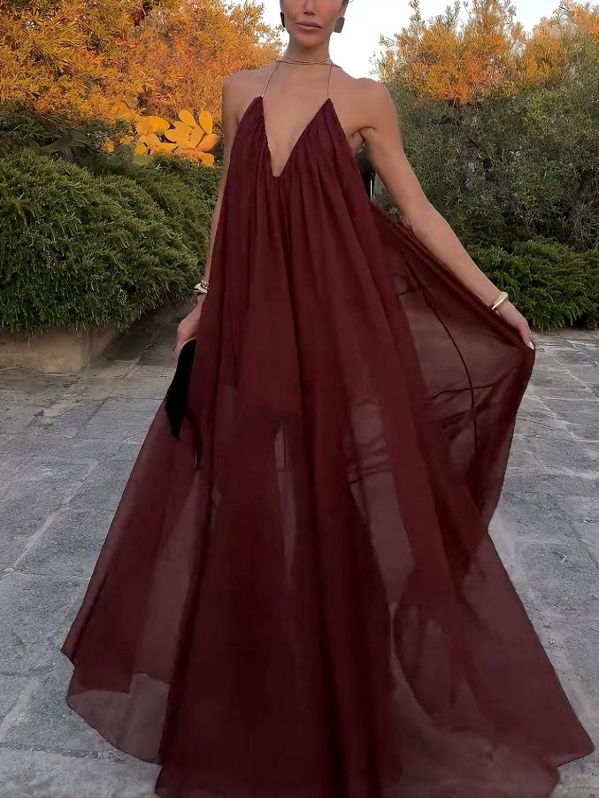 Elegante V-hals Chiffon Vloeiende Maxi Jurk
