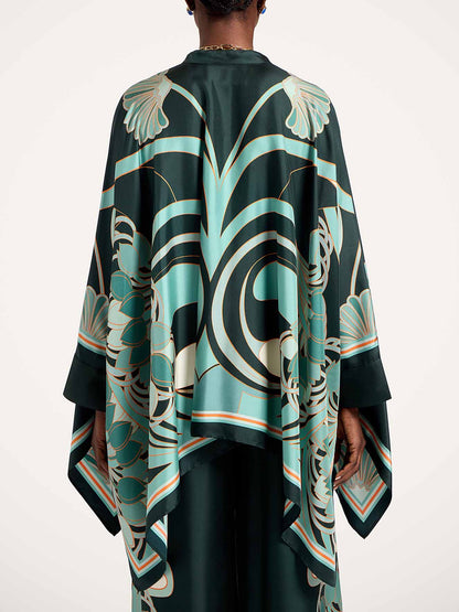 Elegante Abstracte Print Satijnen Blouse & Wijde Pantalon Set