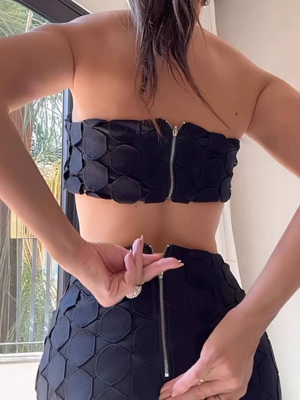 Romantische en Exquise Ronde Trim Wrap Borst Vest Split Rok Set