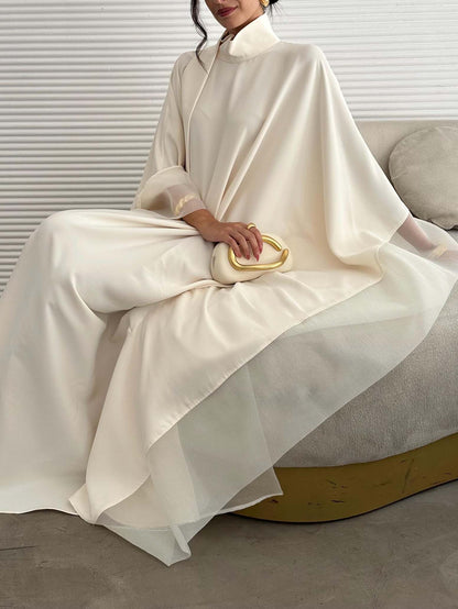 Elegant Hoge Hals Vloeiende Cape Maxi Jurk