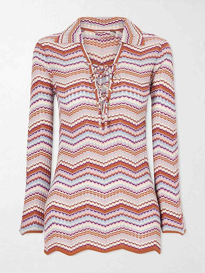 Casual Zigzag Streep Gebreid Twee-Delig Set