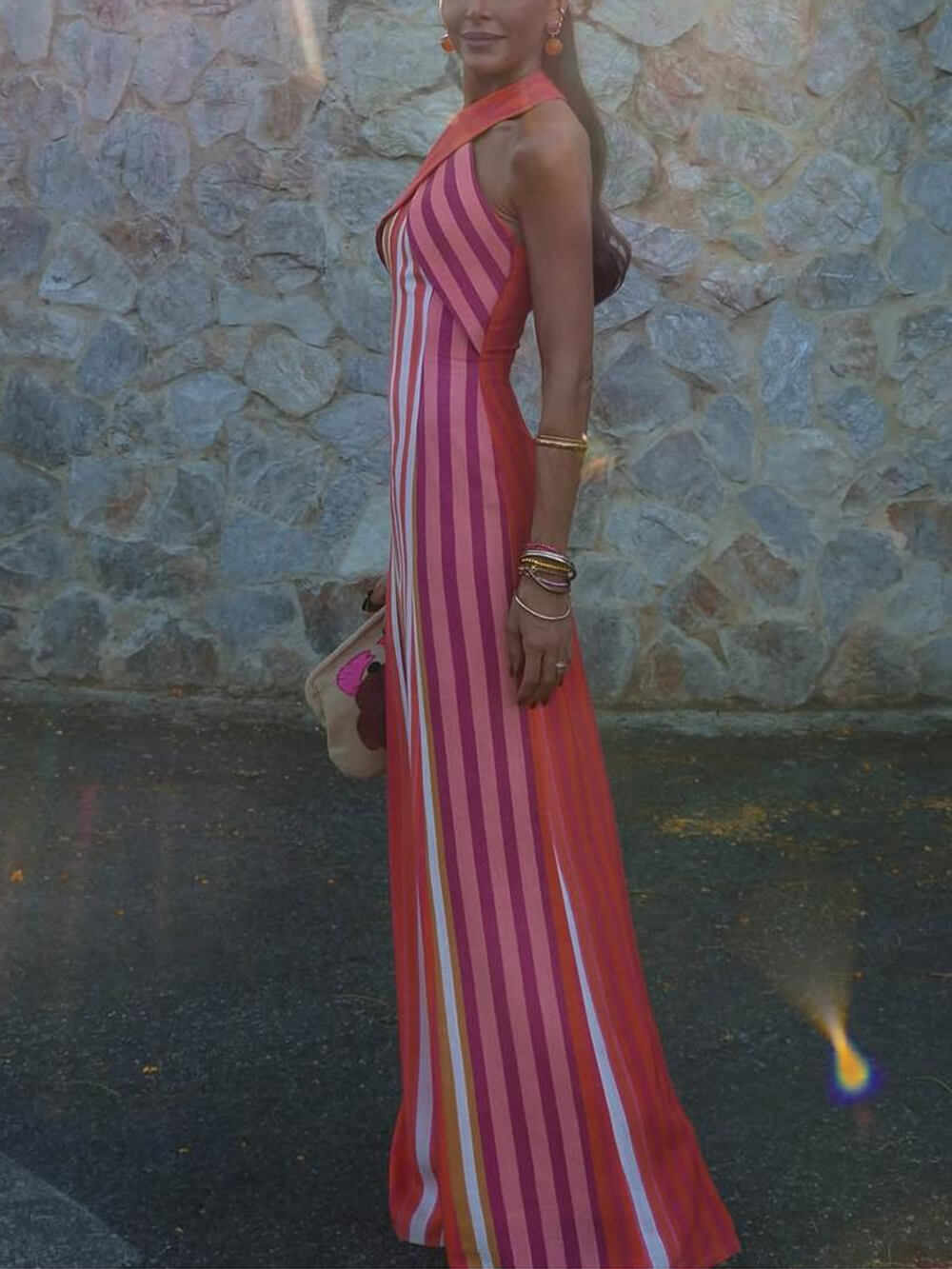 Zomer Zonsondergang Samba Cross-strap Gestreepte Maxi-jurk