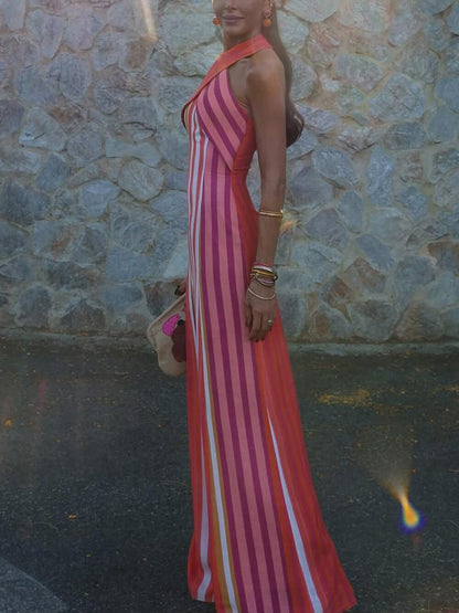 Zomer Zonsondergang Samba Cross-strap Gestreepte Maxi-jurk