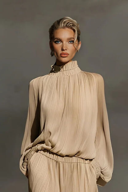 Moderne Casual Chiffon Ruffle Top en Plissé Elastische Taille Rok Set