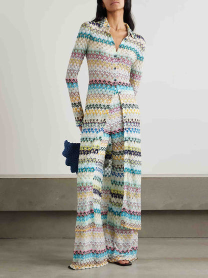 Elegante Golfvormige Gehaakte Lange Cardigan