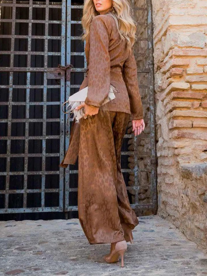 Elegante Satijnen Jacquard Wijde Broek Twee-delige Set