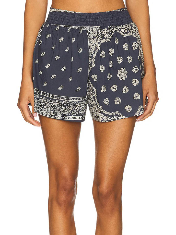 Retro Paisley Print Shorts En Langsleeve Shirt Twee-Piece Set