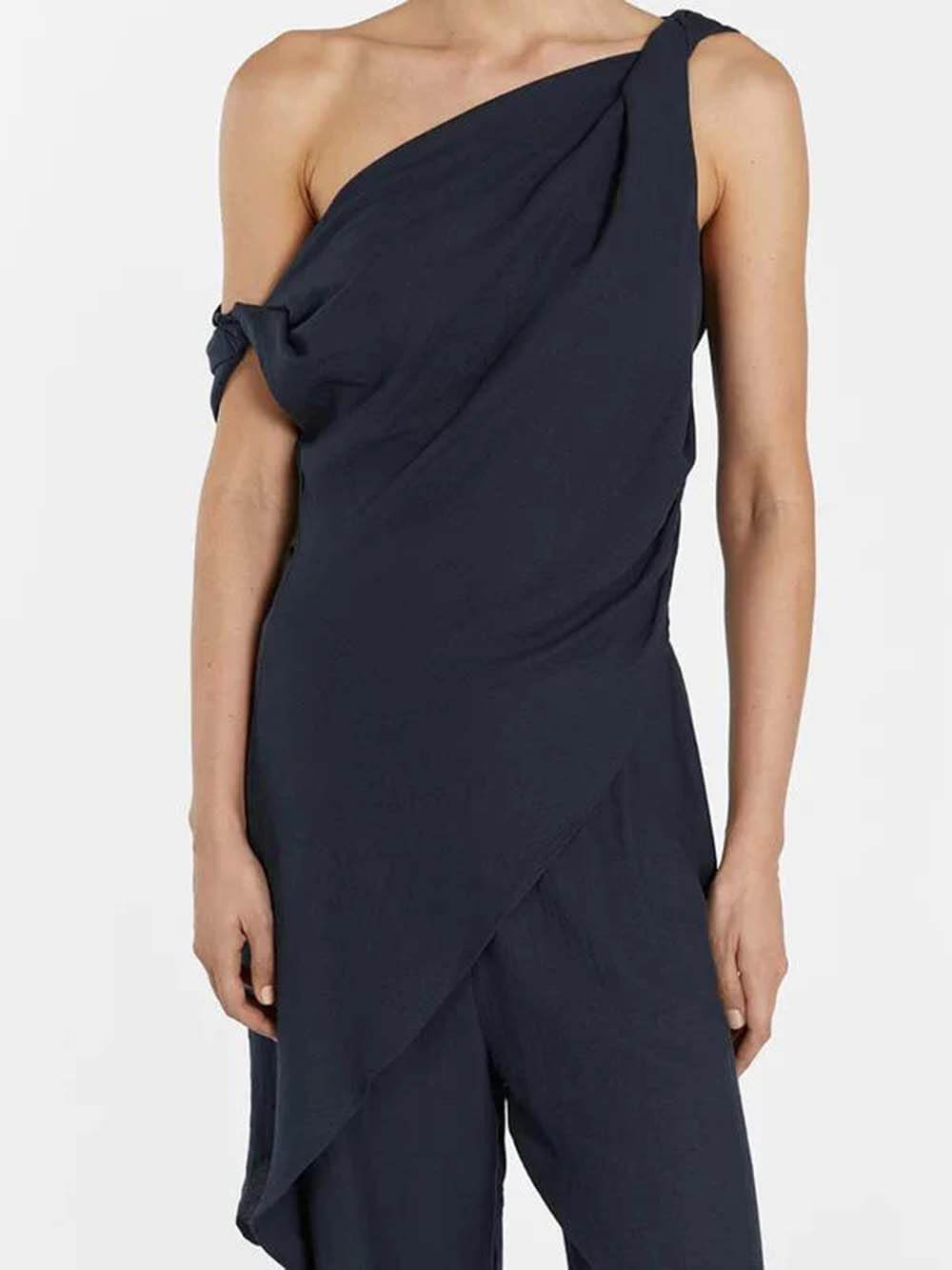 Casual Asymmetrische Twist Detail Top Linnenmix Broek Set