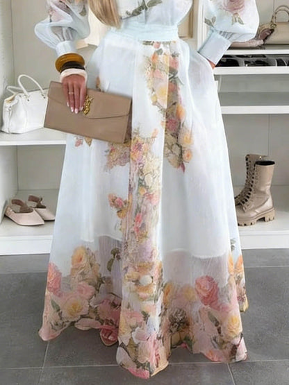 Elegante Doorzichtige Bloemenprint Top & Rok Twee-Delige Set