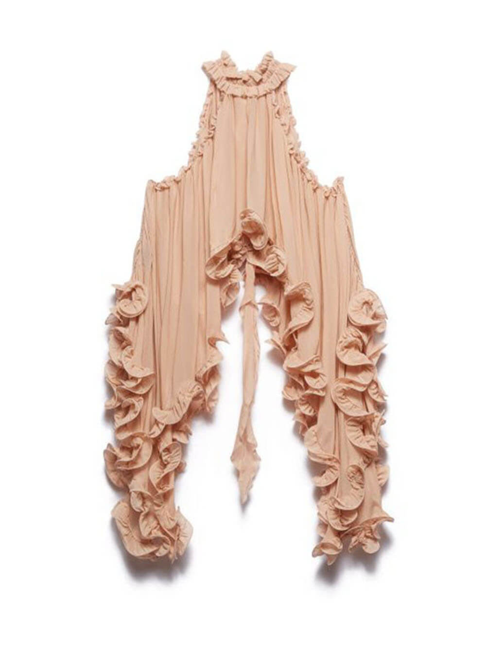 Delicate Romantische Drama Chiffon Golvende Ruffles Halter Ongelijk A-lijn Top