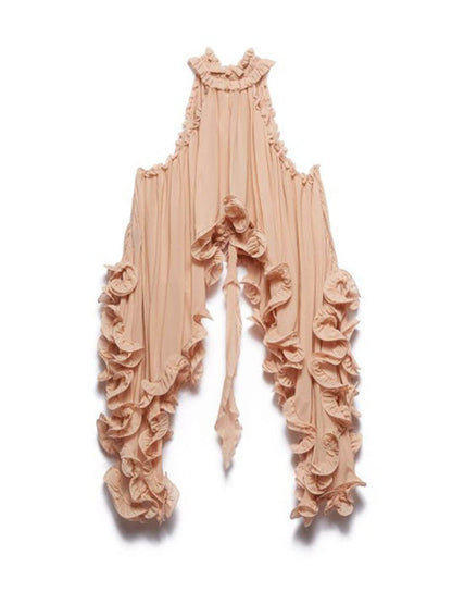 Delicate Romantische Drama Chiffon Golvende Ruffles Halter Ongelijk A-lijn Top