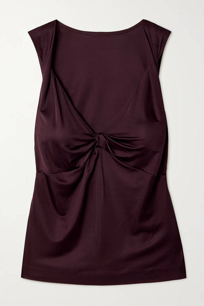 Elegante Satijnen Plissé Tanktop en Plissé Gedrukte Twill Rok Set
