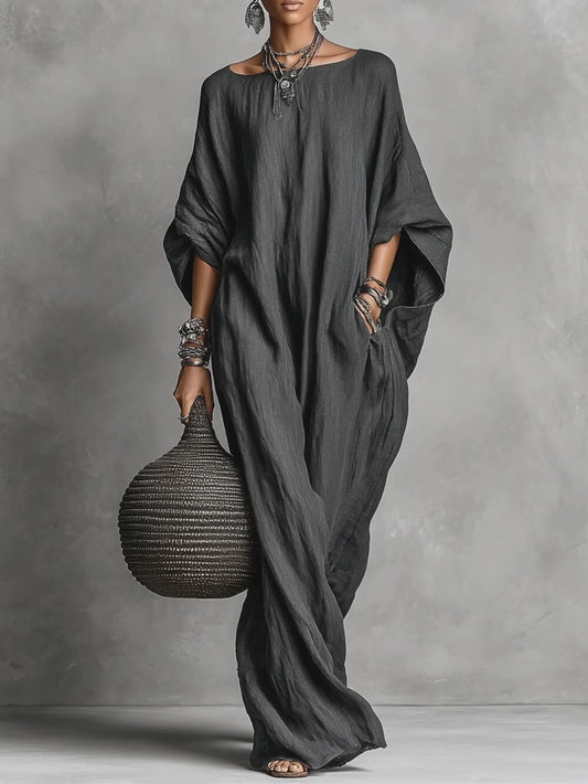 Casual Linnen Batwing Mouw Loose Maxi Jurk