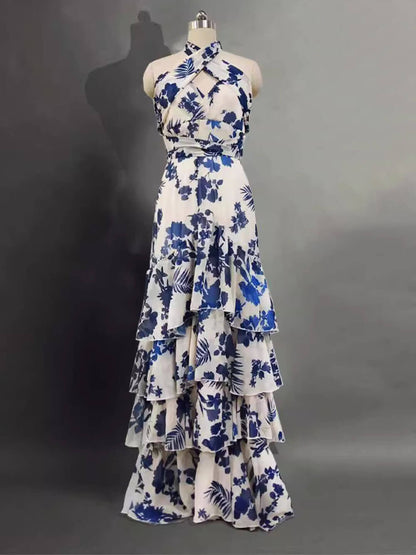 Unieke Boheemse Vakantie Stijl Strapless Lolita Swing Print Jurk