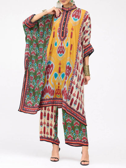 Retro Casual Patchwork Bloemenprint Losse Midi Shirt